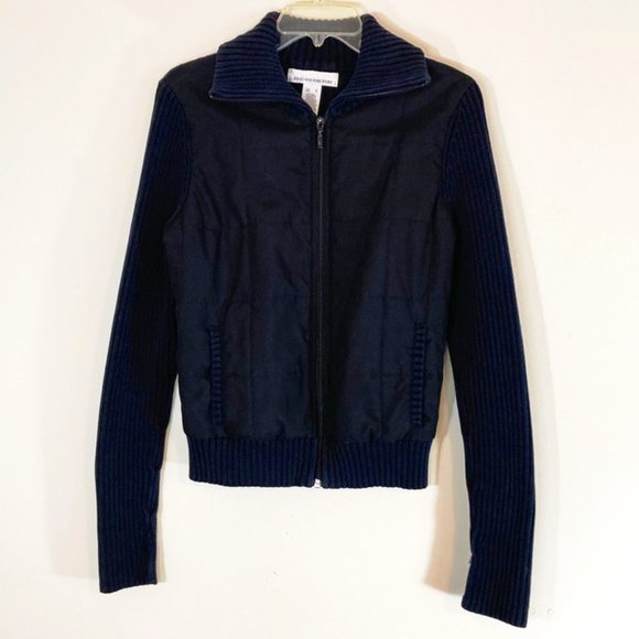 Jones New York Sport Sweater Zipper Front Quilted Front Panel Ribbed Sleeves SZM - Picture 1 of 9